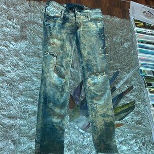 Distressed Blue and Tan women’s Jeans